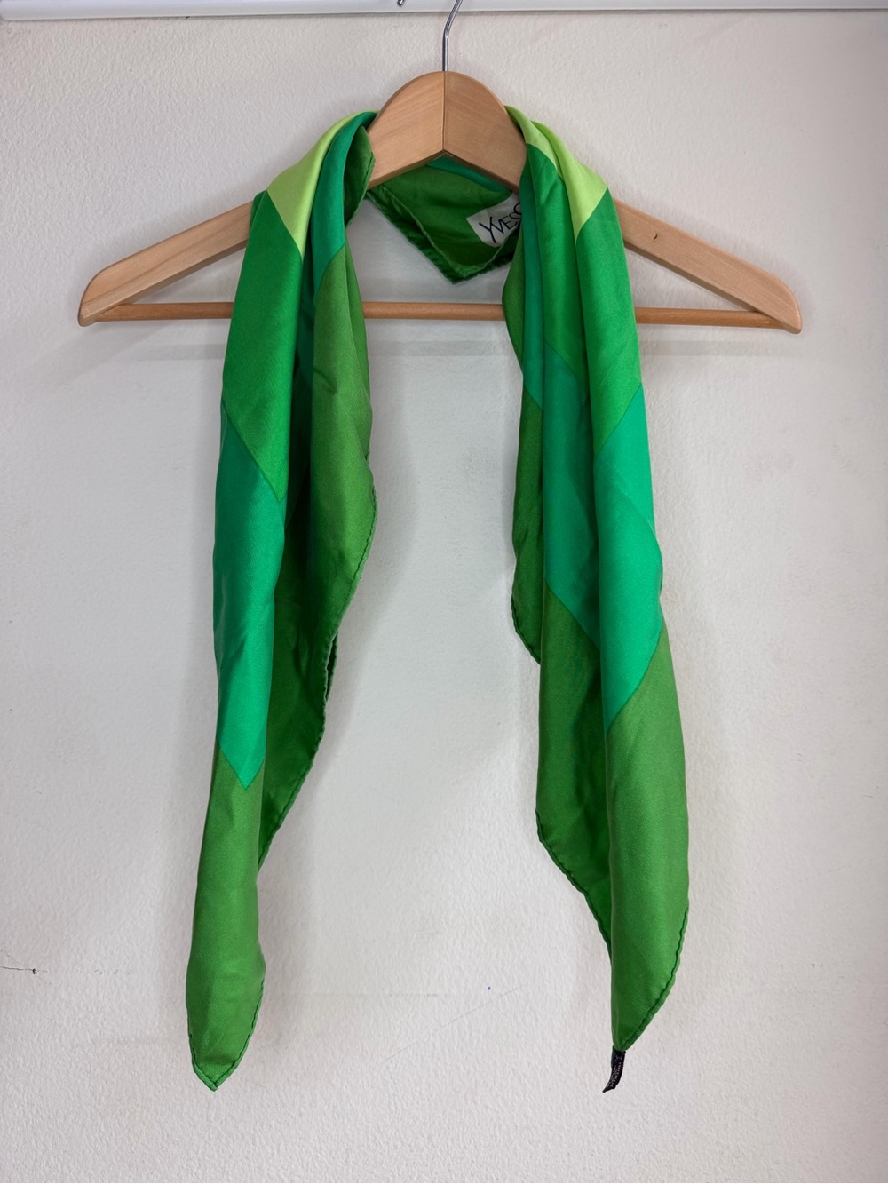 Yves Saint Laurent Green Colorblock Silk Square Scarf Made in Japan 30x30